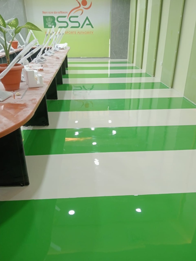 Green and White Striped Office Floor
