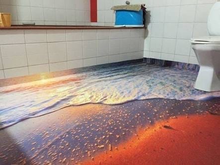 3D Beach Art Epoxy Flooring in Bathroom